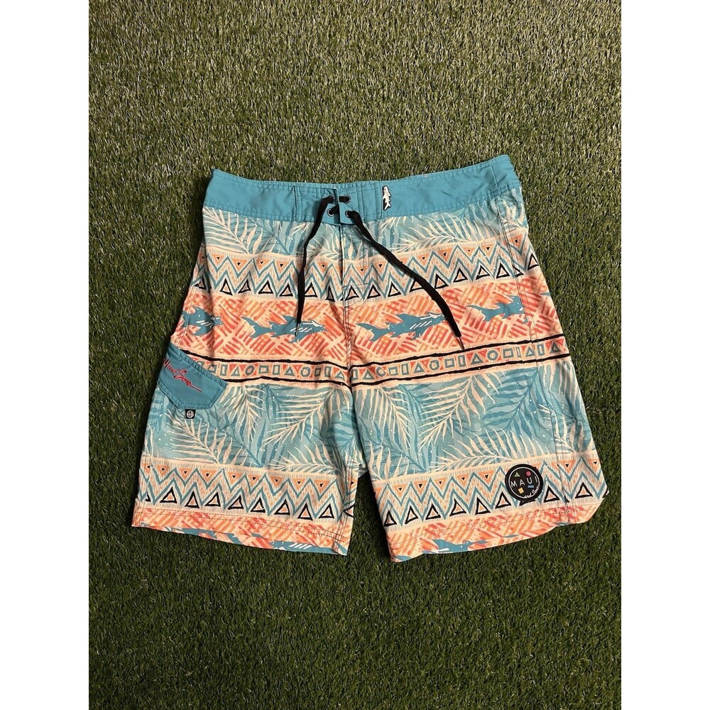 Maui And Sons Floral Color Block Size 36 Board Shorts